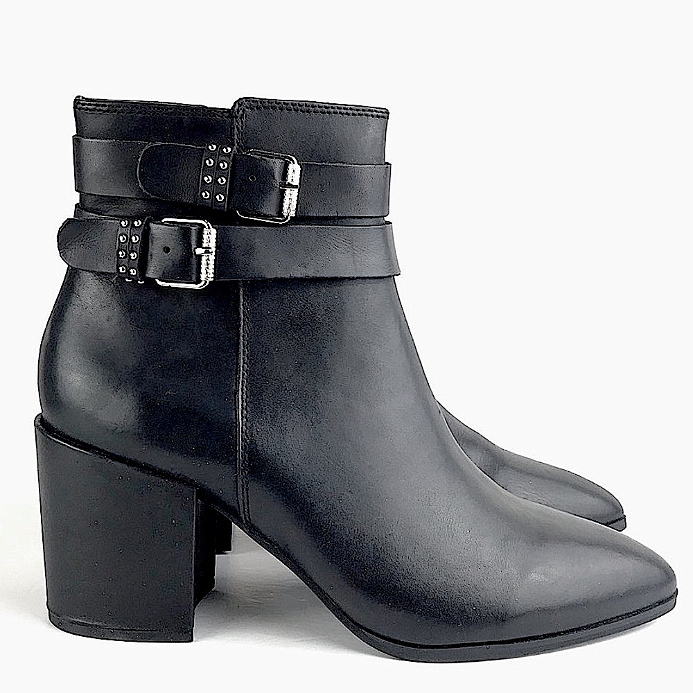 STEVEN - STEVE MADDEN | Women’s Black Leather Studded Heels RockstarPEARLE BOOTS